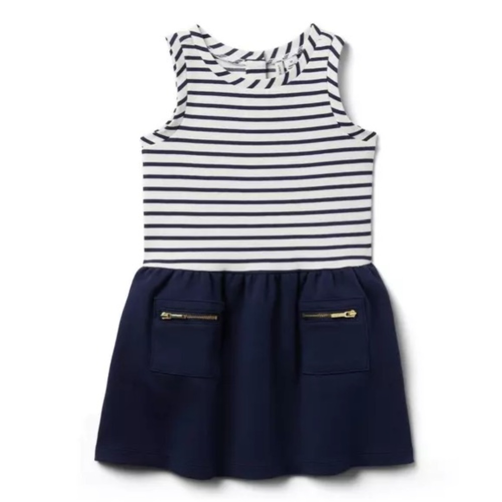 Janie and Jack Navy and White Sleeveless Sundress with Gold Zipper Pockets